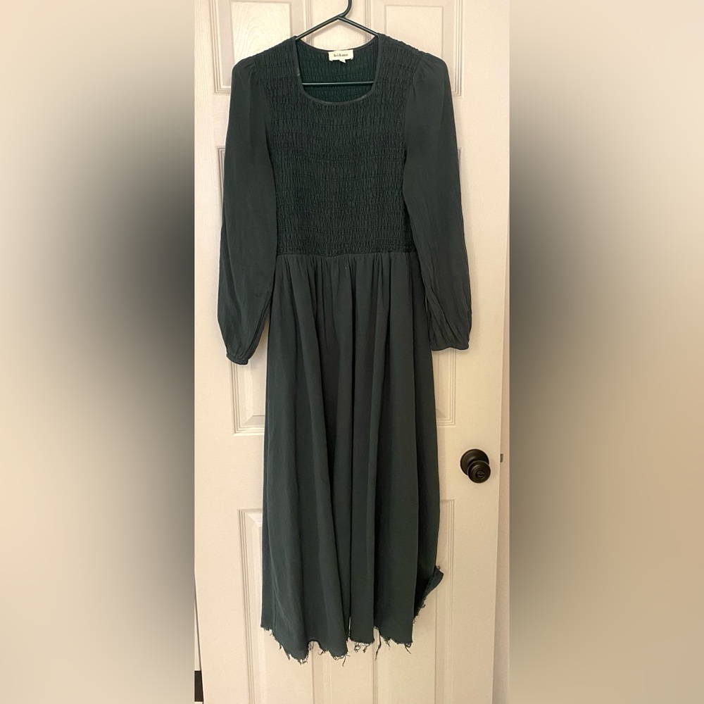 Elegant Bohme Smocked Green Women's Dress